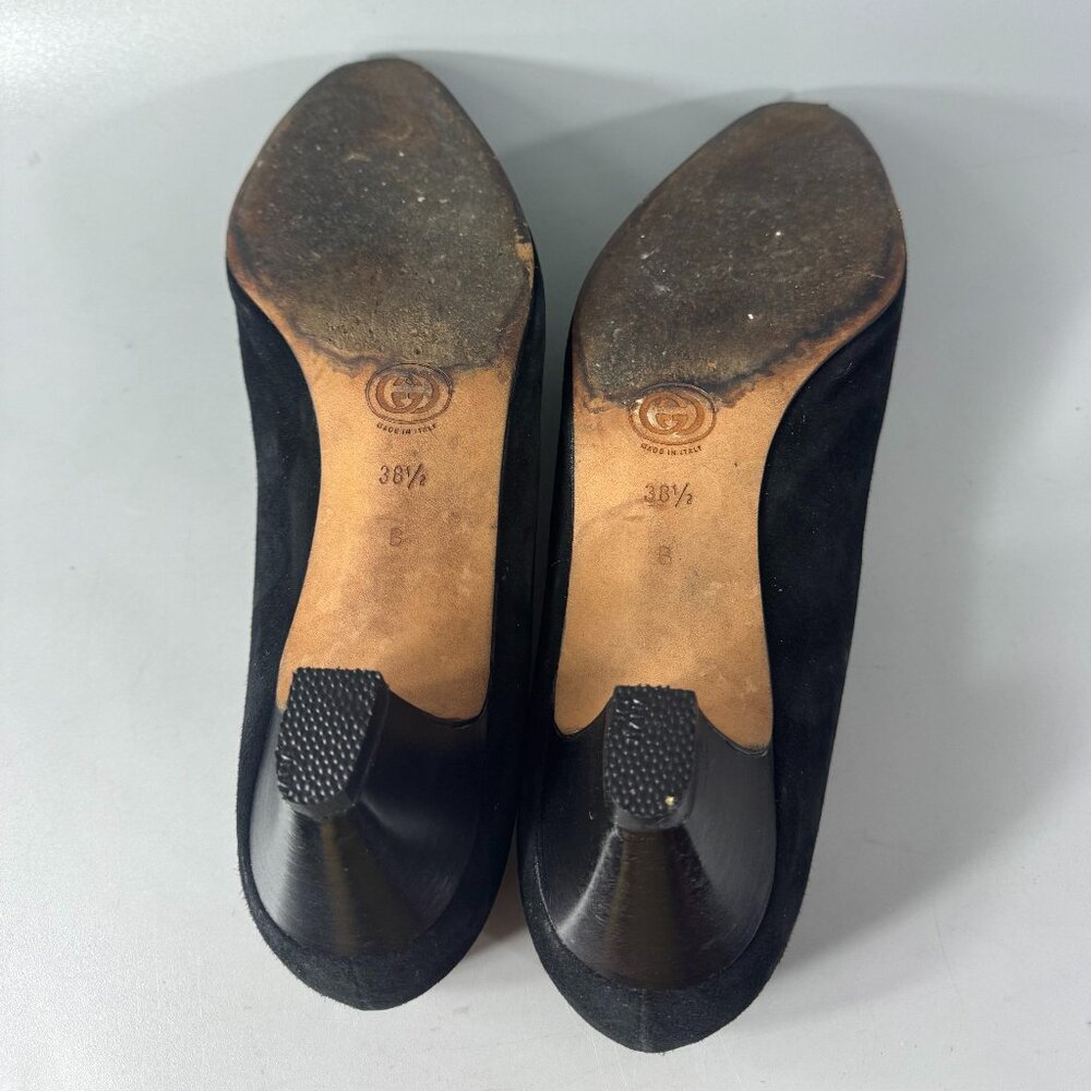 Authentic Gucci 70's-80's Black Suede/Leather w/ Micro GG Logo Pumps, Size 38.5 - Picture 8 of 14